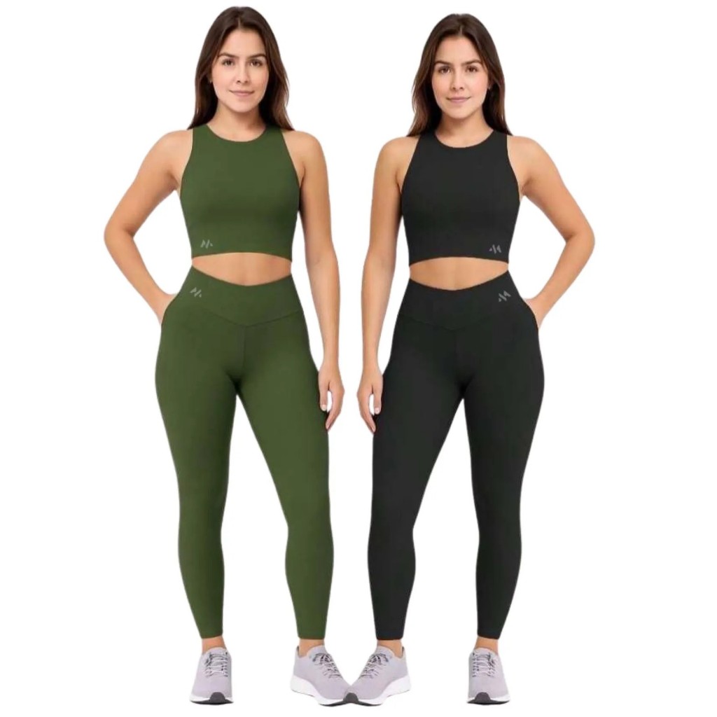 Conjunto Zero Transparencia calça legging e top em poliamida perfeito para o seu treino na academia caminhada e corrida