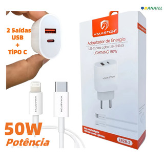 Carregador Turbo 50W 2 Saídas  USB + Tipo C Carregamento Super Rápido Carregador Para IPh…