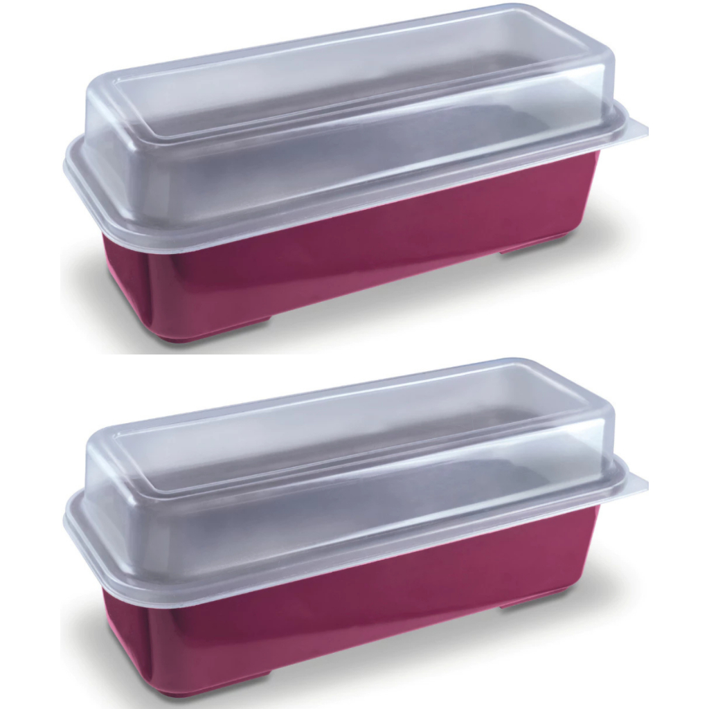 Kit 2 Porta Pão de Forma 3,3L Retangular com Tampa 33x15x15 Bordô - Usual Utilidades