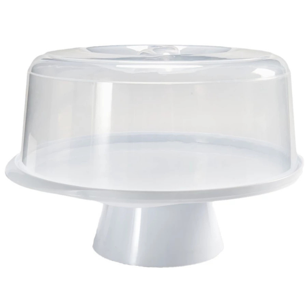 Boleira C/ Pé Removível Tampa e Trava Lateral Porta Bolo Branco - Usual Utilidades