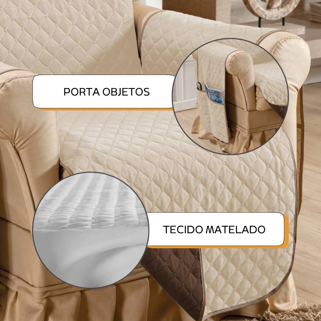 Protetor Para Sofá Poltrona Do Papai Dupla Face C/ Porta Objetos - Gael