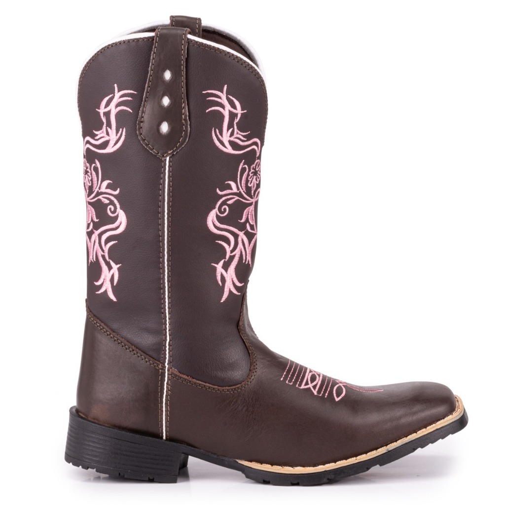 Bota Texana Country Feminina Tribal Rosa Bico Quadrado Solado De Borracha — imagem 2 de 2