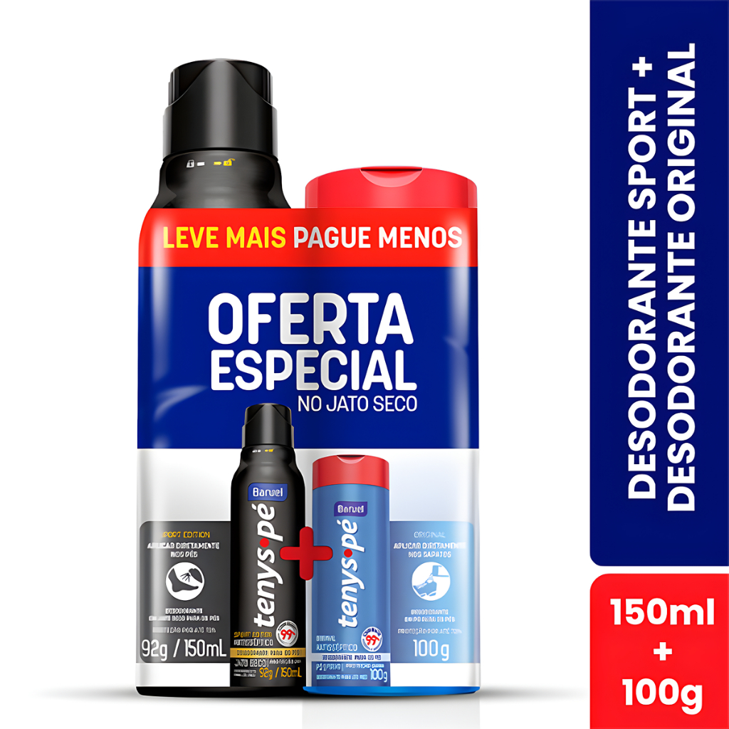 Kit Tenys Pé Baruel Desodorante Para Os Pés Sport Edition 150ml + Original 100g - Beauty