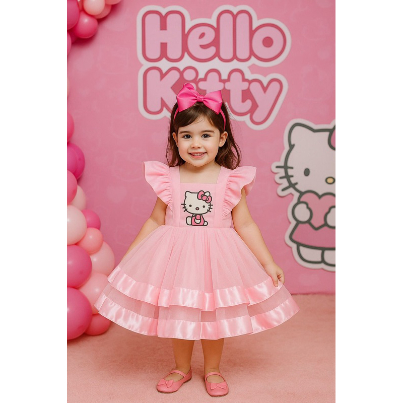 🎀✨ Vestido Infantil Hello Kitty Rosa – Um Encanto para sua Princesinha! ✨🎀