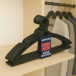 Jogo 10 Cabides Plástico Resistentes Preto Arqplast
