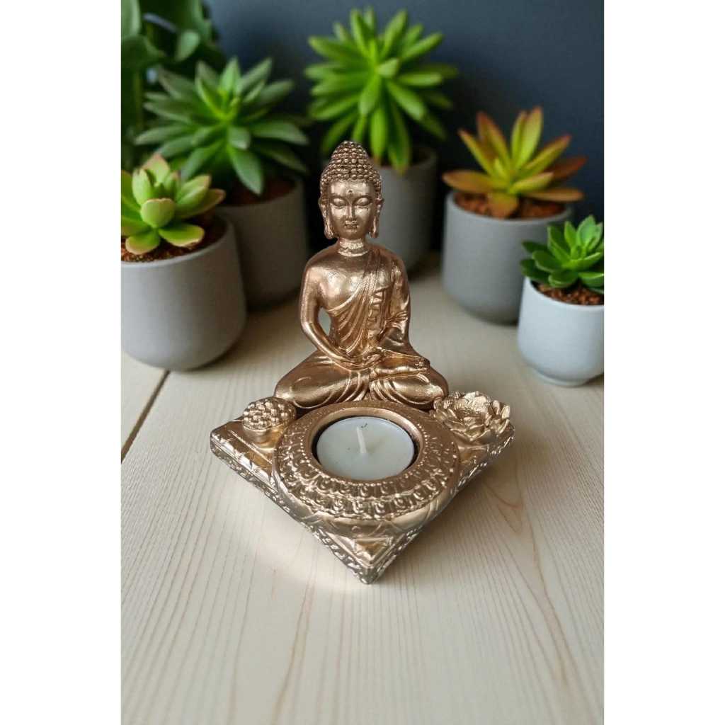 Imagem Castiçal e Incensário com Buda para Decoração Zen, Cantinho Zen, Toten Buda
