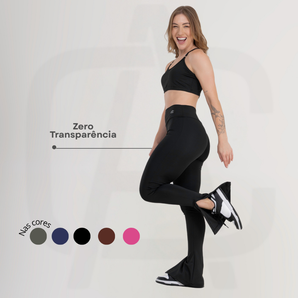 Calça Legging Fitness Cintura Alta Feminina Zero Transparência Flare Academia Casual em Oferta na Shopee