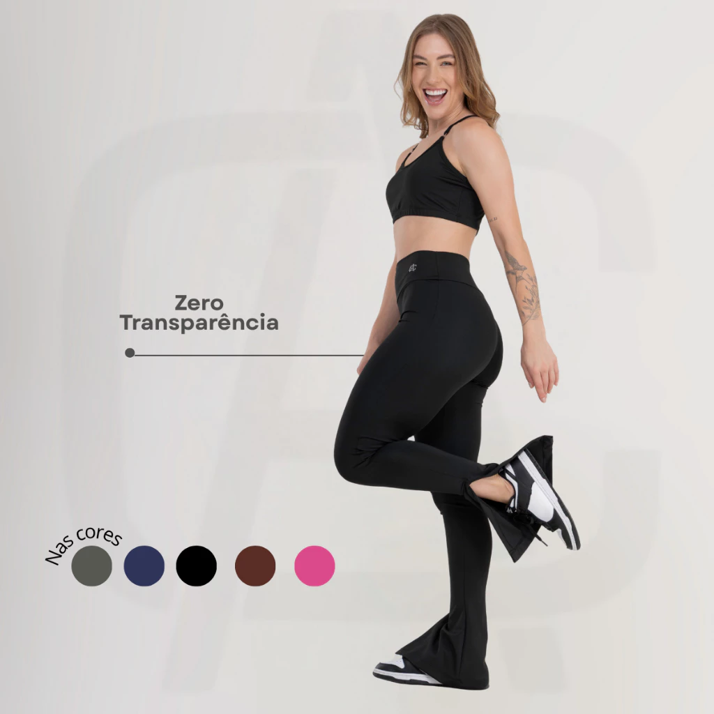 Calça Legging Fitness Cintura Alta Feminina Zero Transparência Flare Academia Casual — imagem 1