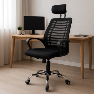 Cadeira De Escritório Presidente Alta Estofada Giratória Ergonômica Tecido Tela Mesh Ribs Preta em Oferta na Shopee