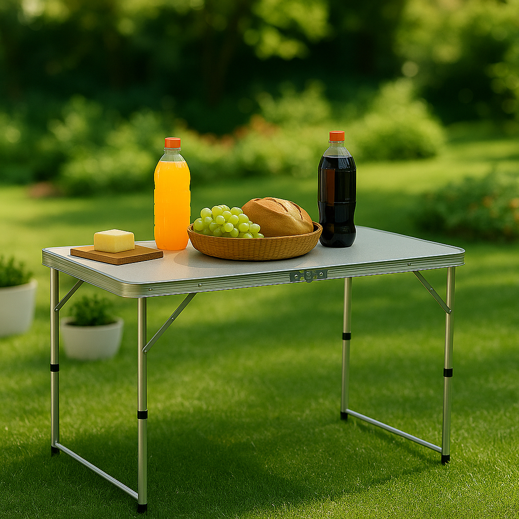 Mesa Dobrável de Alumínio 120x60cm com Tampo MDF e Alça para Camping, Churrasco e Praia Branco em Oferta na Shopee