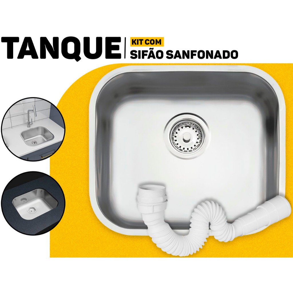 Cuba De Embutir Inox 40x34cm Retangular Cozinha Pia Compacta Tramontina C/ Sifão em Oferta na Shopee