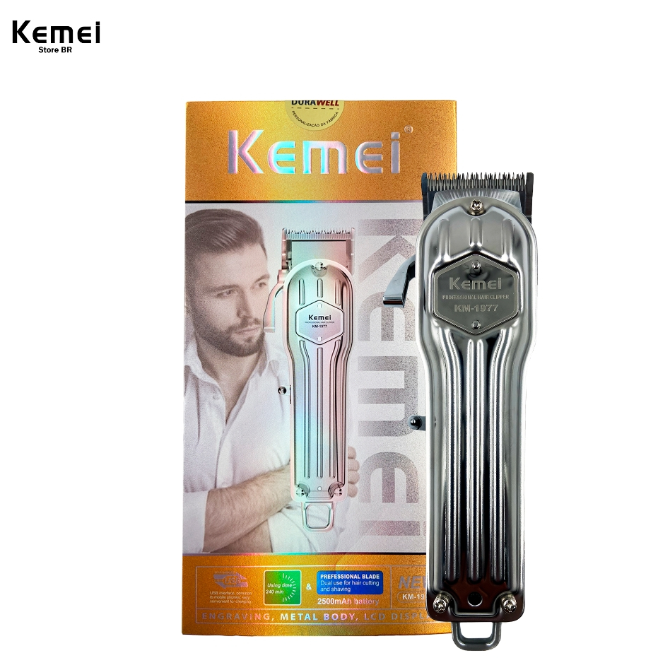 Máquina de Cortar Cabelo Kemei 1977 cor Prata  Bivolt 110v/220v portátil em Oferta na Shopee