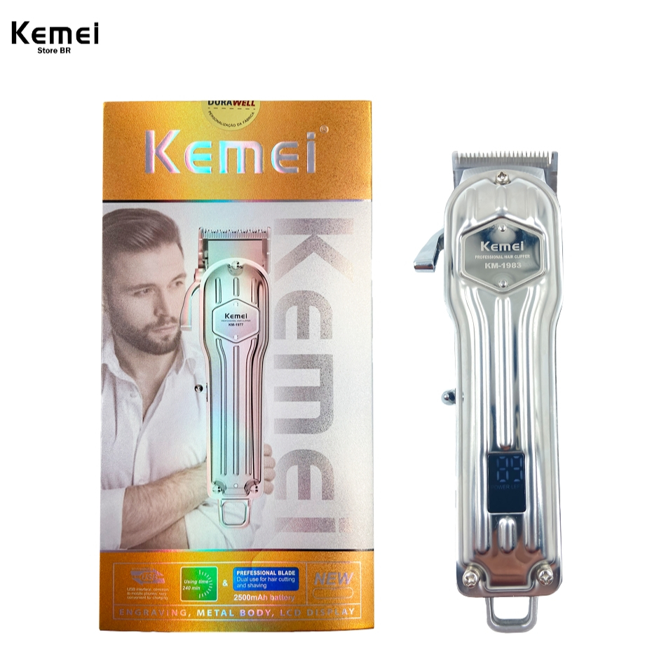 Cortador de cabelo Kemei KM-1983 prateado 7000 RPM Bivolt 110v/220v portátil em Oferta na Shopee
