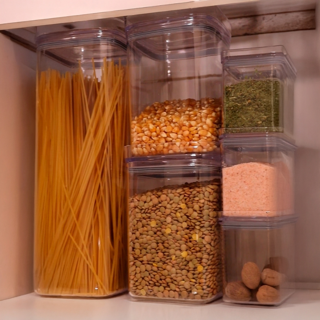 Kit 6 Potes Herméticos Quadrado Empilháveis Multiuso Porta Mantimentos Tamanhos Variados 9061 Arthi - Home & Living