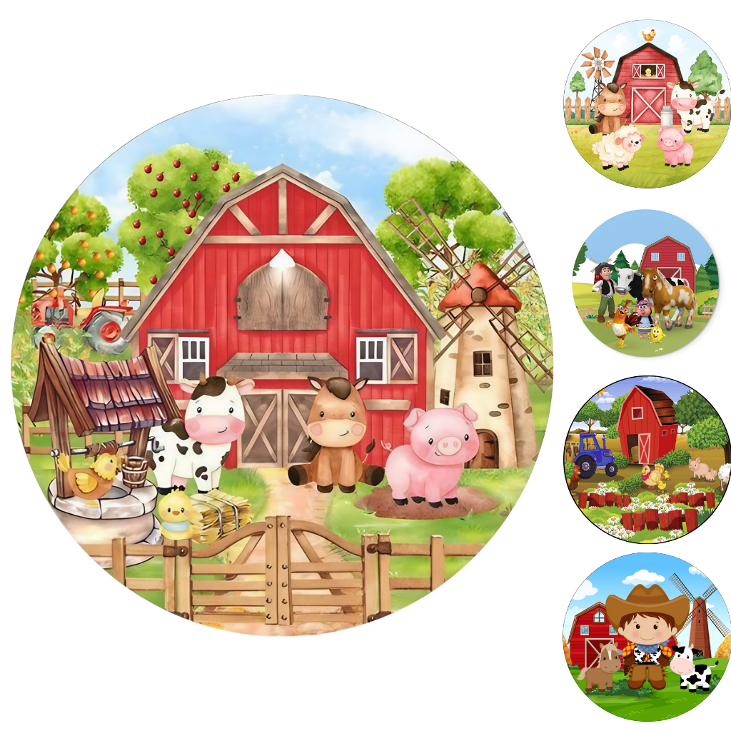 Capa Painel Redondo Mesa Fazendinha Sublimado C/ Elástico 50×50Cm em Oferta na Shopee