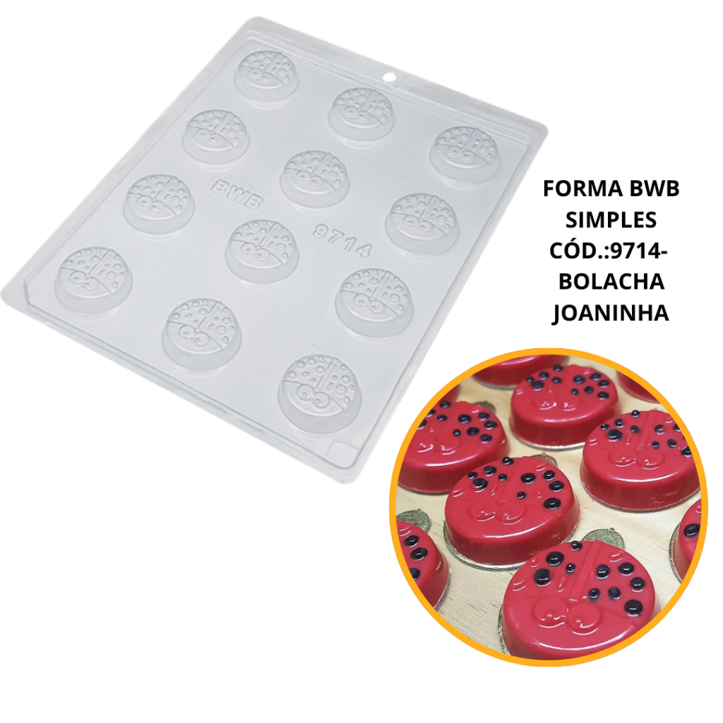 FORMA SIMPLES BOLACHA JOANINHA CÓD.:9714 EM ACETATO BWB PARA BOMBOM DOCES DE CHOCOLATE, CONFEITARIA E DOCERIA. em Oferta na Shopee