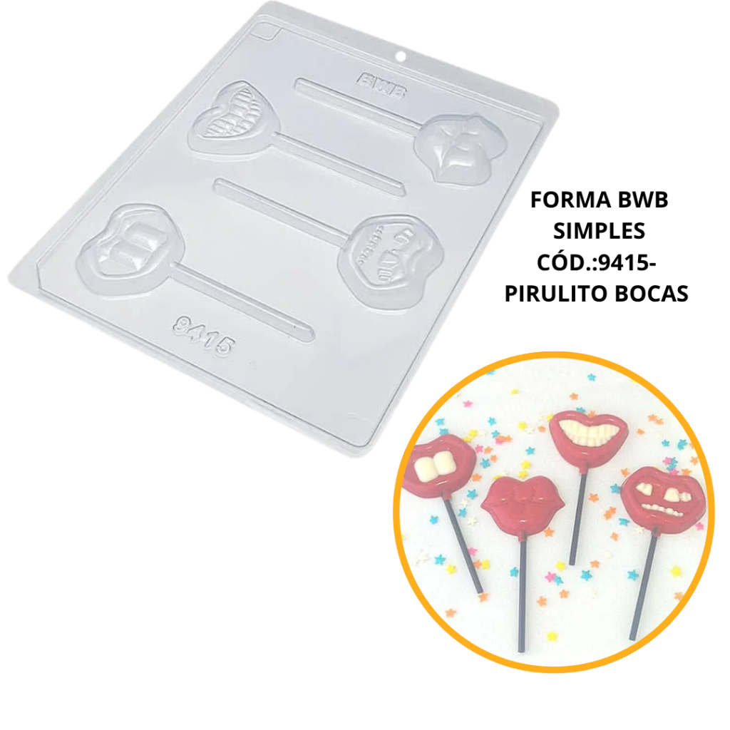 1~10 FORMA SIMPLES PIRULITO BOCAS CÓD.:9415 - (C5) EM ACETATO BWB PARA BOMBOM DOCES DE CHOCOLATE E CONFEITARIA. em Oferta na Shopee