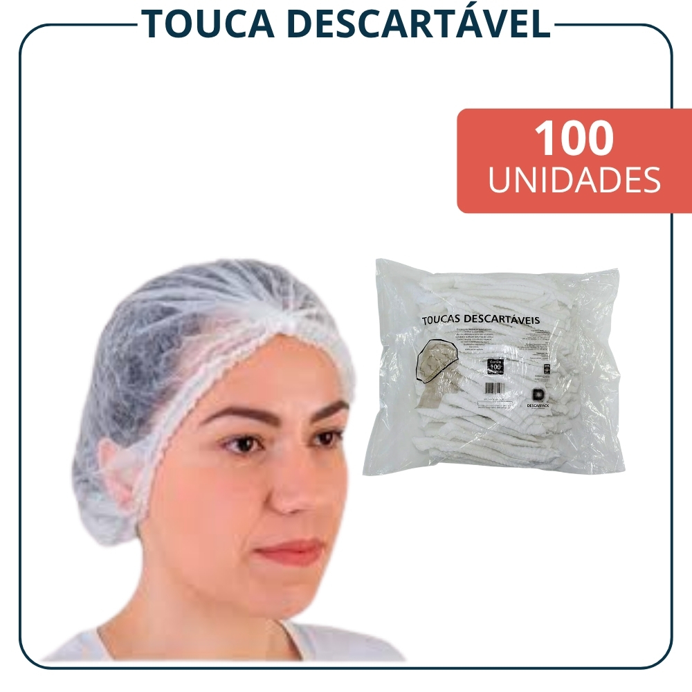 Kit 100 Touca Descartável TNT sanfonada branca-Descarpack
