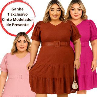 Vestido Midi Plus Size Forrado Laise Moda Evangélica em Oferta na Shopee