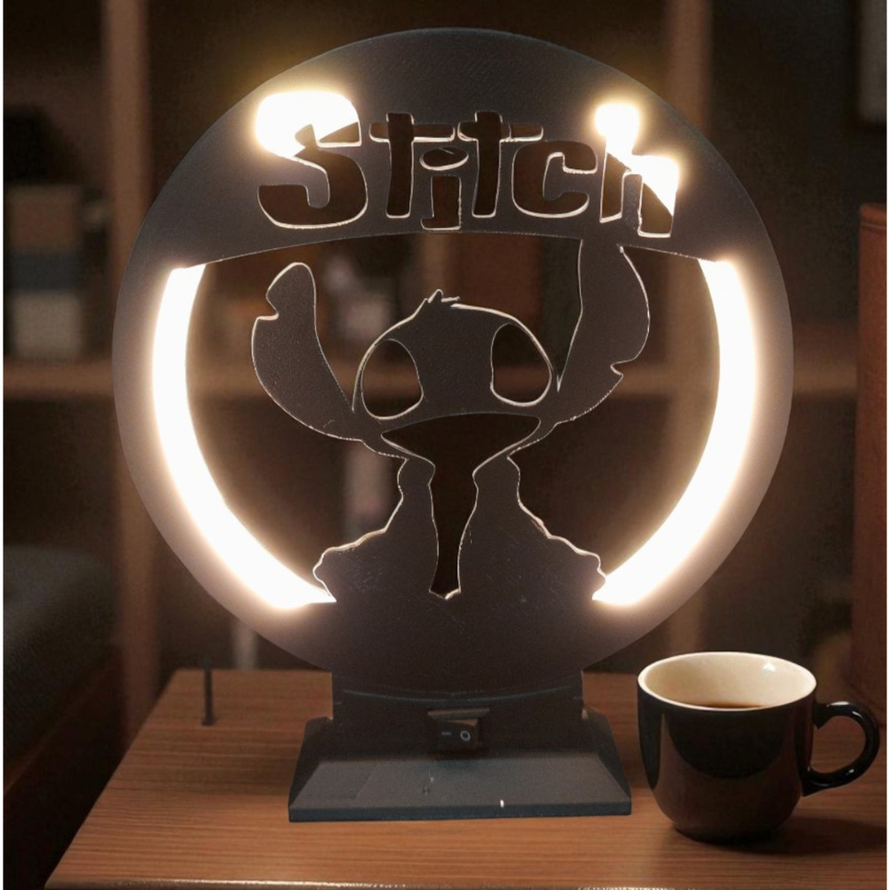 Decoração Abajur Stitich Luminária de Mesa Quarto Infantil Stitch Iluminação Noturna Led