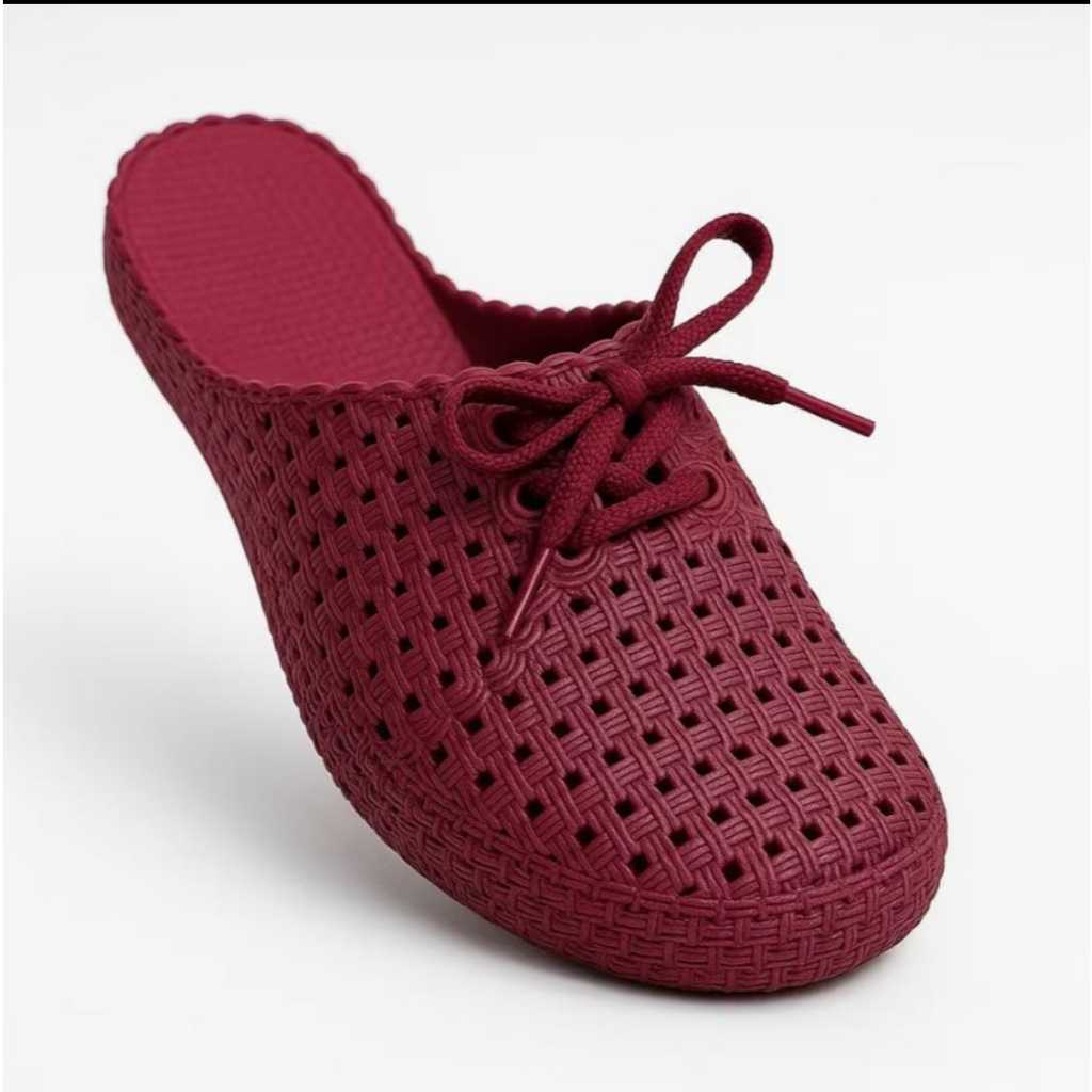 Mule feminino croche sapatilha feminina adulta sola reta bico redondo aberta na trazeira com laço em Oferta na Shopee