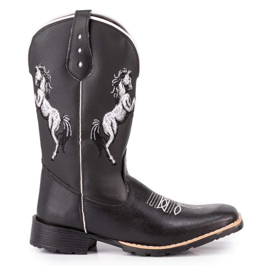 Bota Texana Masculina Country Bico Quadrado Solado De Borracha Costurado 2 Cavalos — imagem 2 de 2