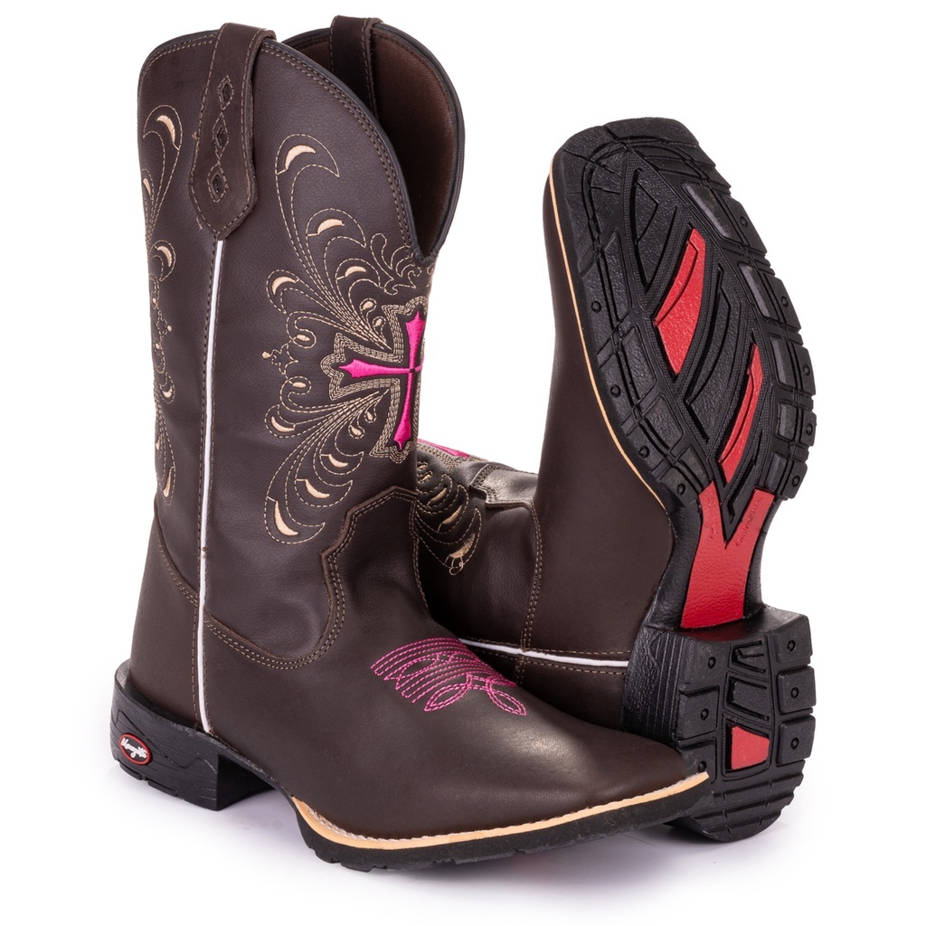 Bota Texana Feminina Cruz Rosa Bico Quadrado Country — imagem 2 de 2