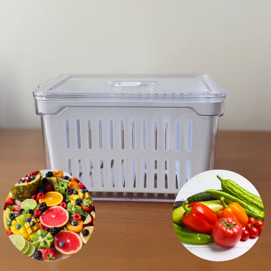 Kit organizador de geladeira 3,5 litros com cesto e tampa, válvula de vedação em Oferta na Shopee