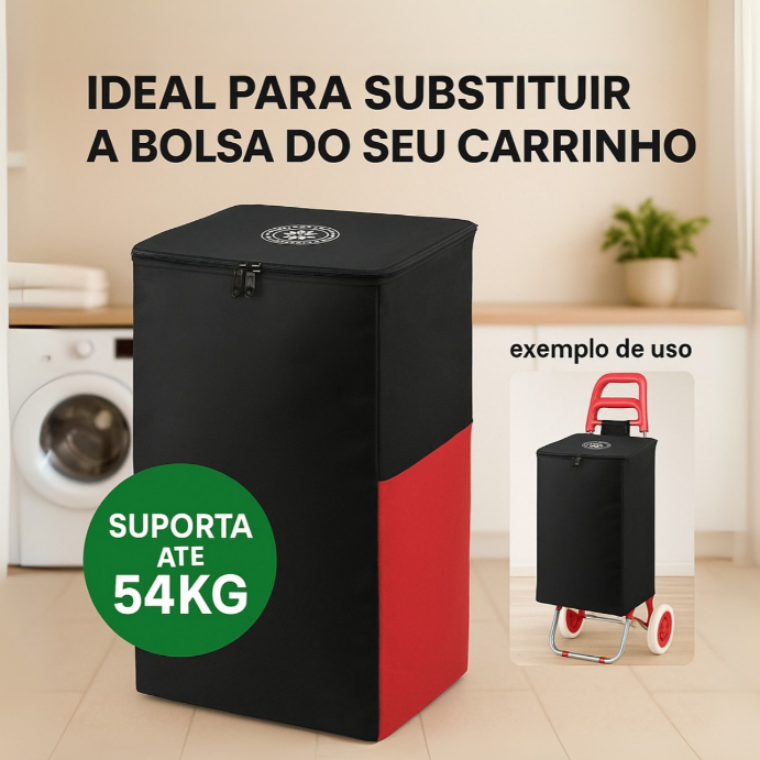 Bolsa para Carrinho de Feira 54L em Nylon Reforçado — Tampa com Zíper | Várias Cores