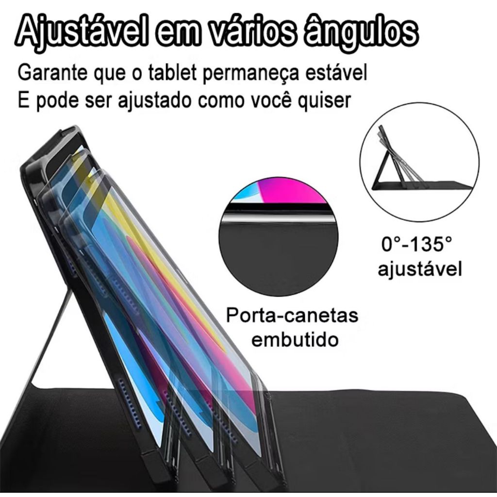Capa Case Teclado Touchpad Com Slot Para Caneta Compatível iPad 10th 10.9 Polegadas IPAD 11th (A16)