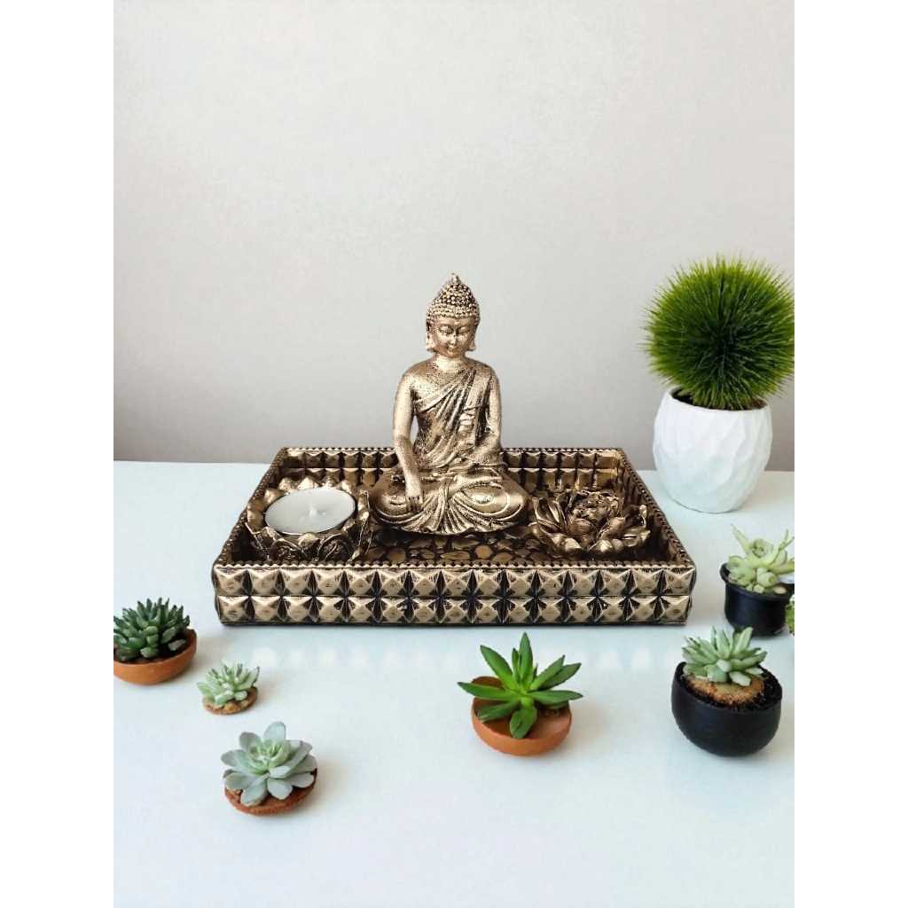 Imagem Bandeja com Buda, incensário e Castiçal, Decoração Zen, Cantinho Zen, decoração Interna