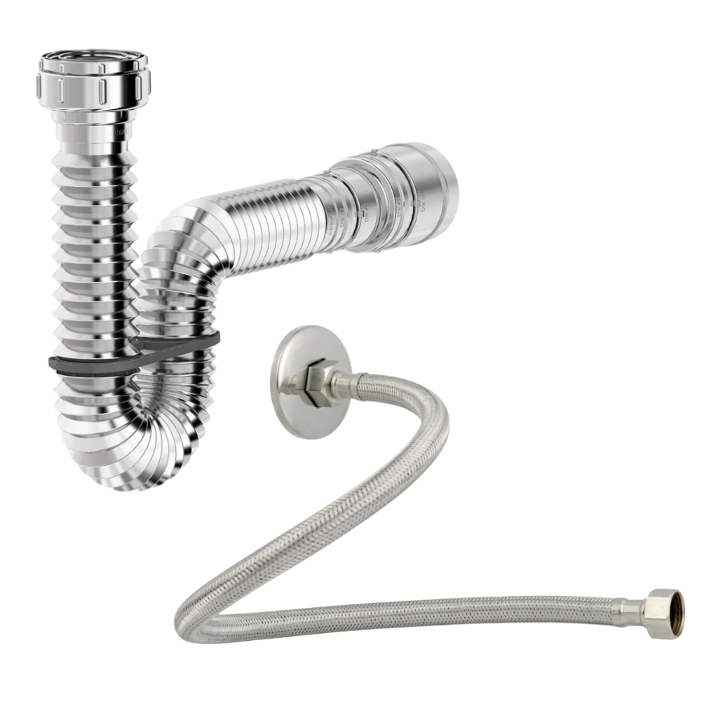 Sifão Sanfonado Cromado Pia Lavatório Tanque + Engate Flexível Torneira 40cm Metal Trançado