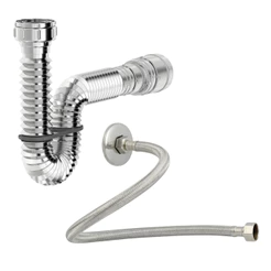 Sifão Sanfonado Cromado Pia Lavatório Tanque + Engate Flexível Torneira 40cm Metal Trançado