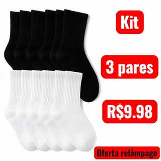 Kit Meias 3 até 12 Pares de Meias Masculino/Feminino Cano Médio Meias leves de poliéster