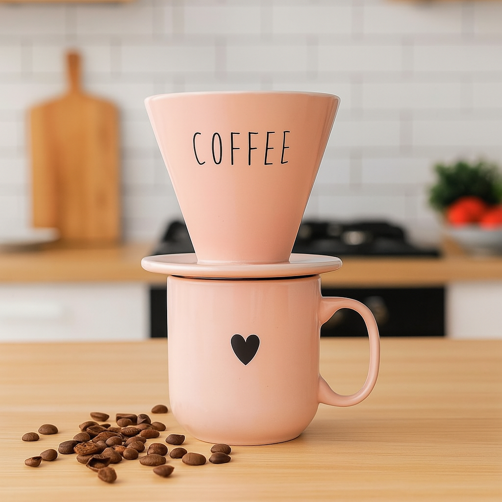 Kit Coador de Café Porcelana Rosa Caneca 300ml Mesa Posta Presente Criativo Presente Dia das Mães em Oferta na Shopee