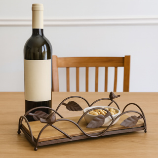 Bandeja Retangular Rústica Decorativa em Ferro e Madeira com Pássaros e Folhas para Mesa em Oferta na Shopee