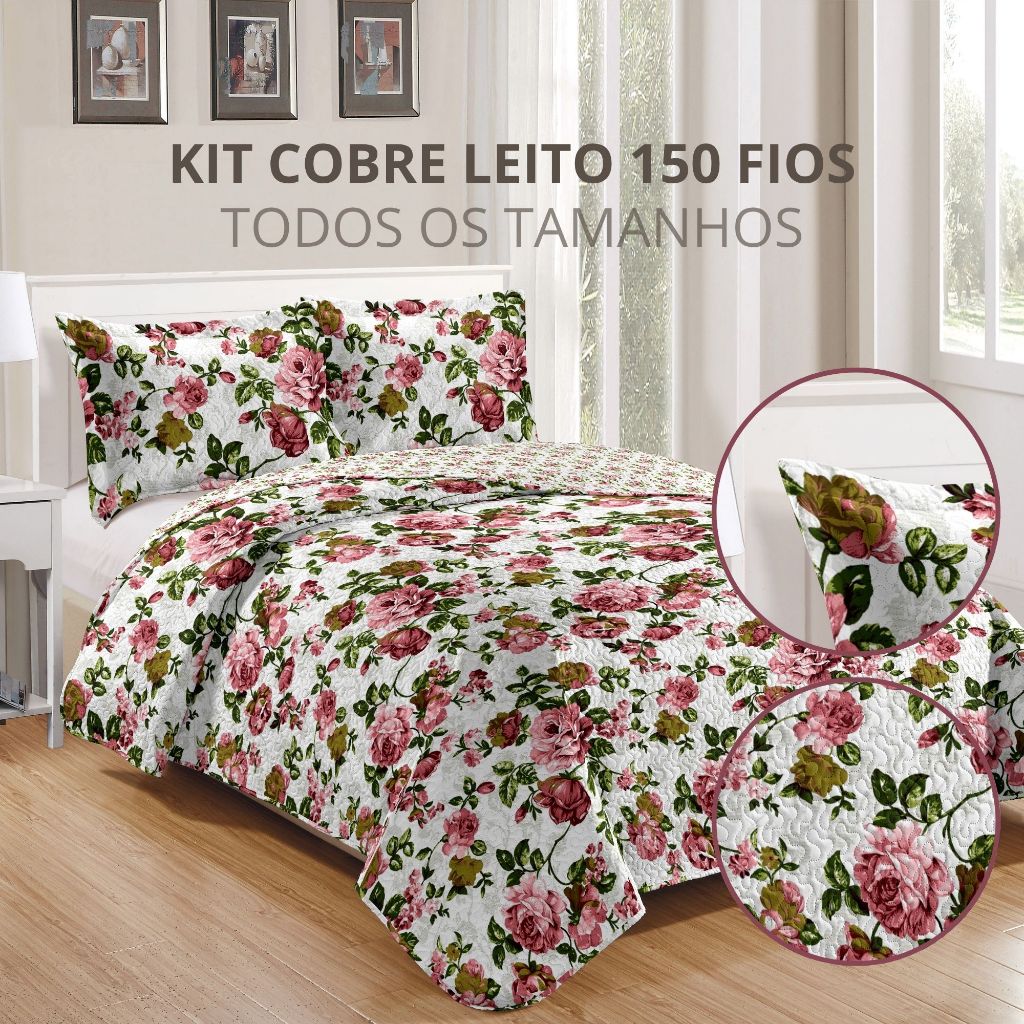 Colcha Cobre Leito Dupla Face Casal Queen King Patchwork Boutis Com Porta Travesseiro Rozac - Home & Living
