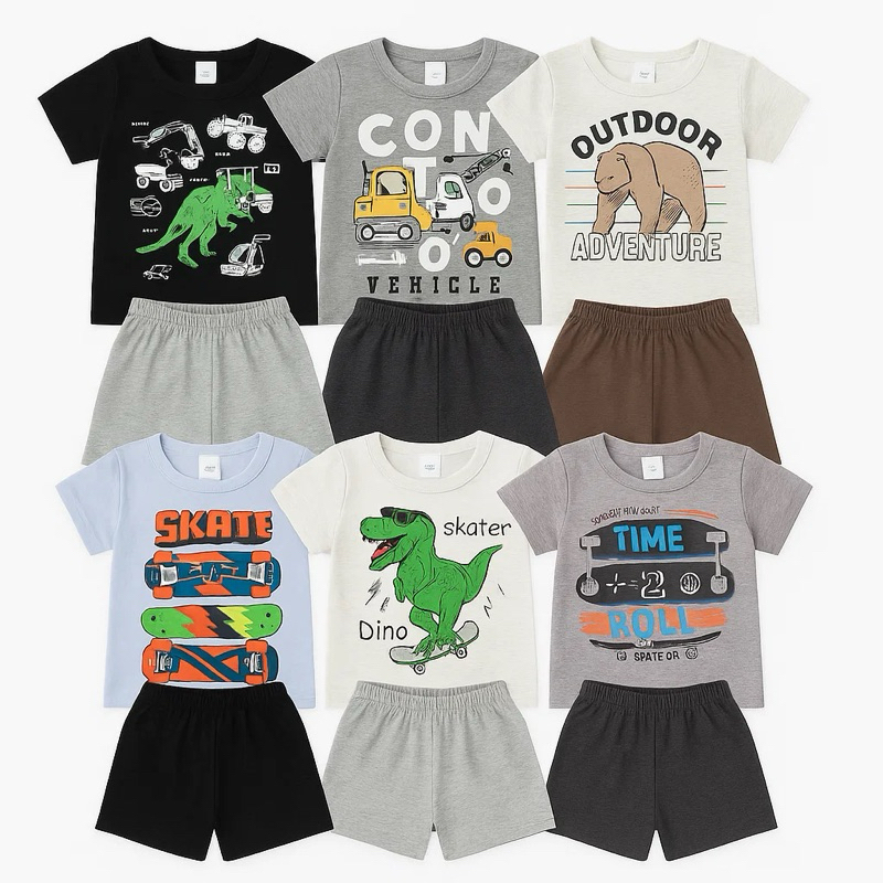 kit Sortido 4 ou 6 Conjuntos Roupas infantil Menino Verão Bermuda e Camiseta