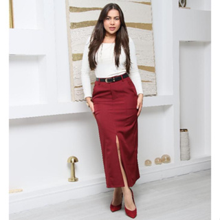 Saia Mídi Alfaiataria Bolso Lateral Moda Evangélica Festa em Oferta na Shopee