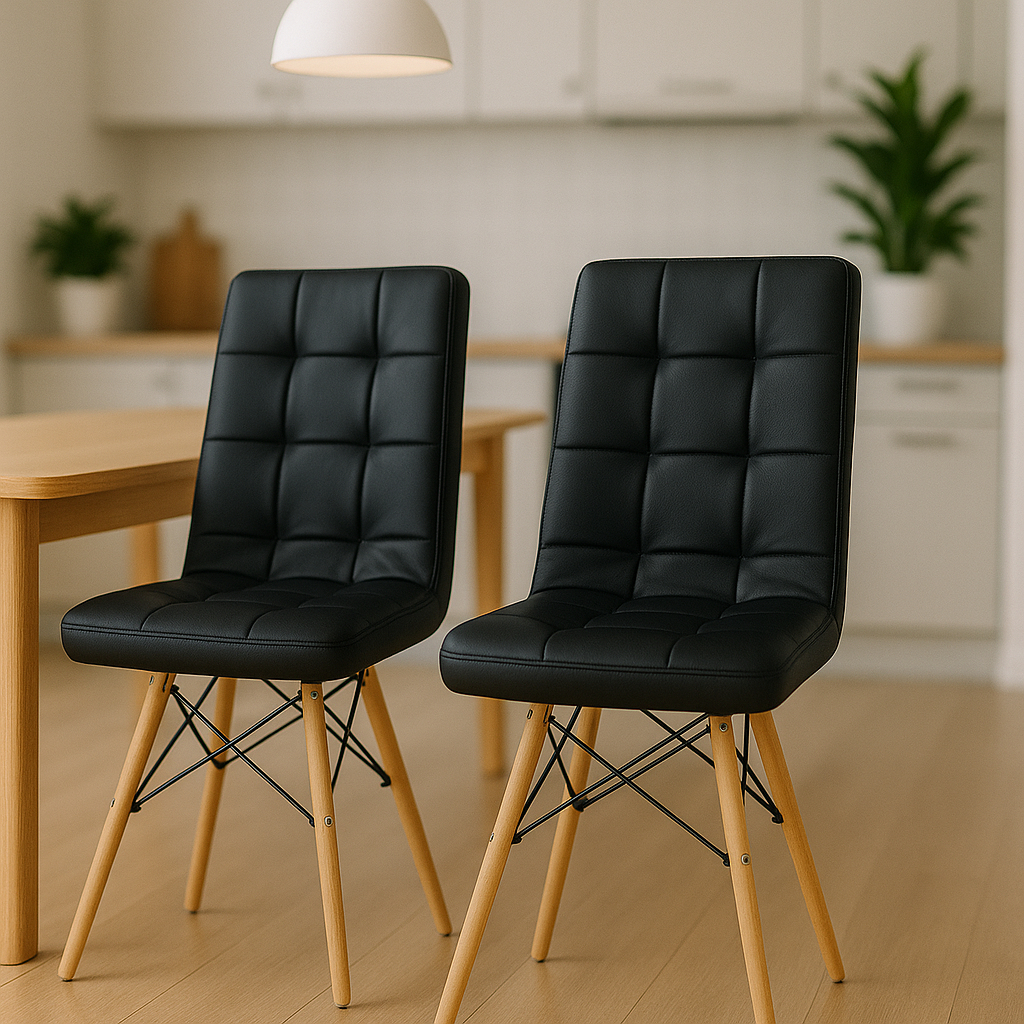 Conjunto 2 Cadeiras Estofadas Confortável Para Mesa De Jantar Cozinha Charles Eames Gomos Preta em Oferta na Shopee