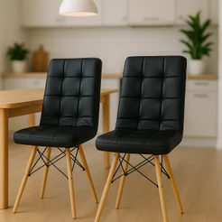 Conjunto 2 Cadeiras Estofadas Confortável Para Mesa De Jantar Cozinha Charles Eames Gomos Preta