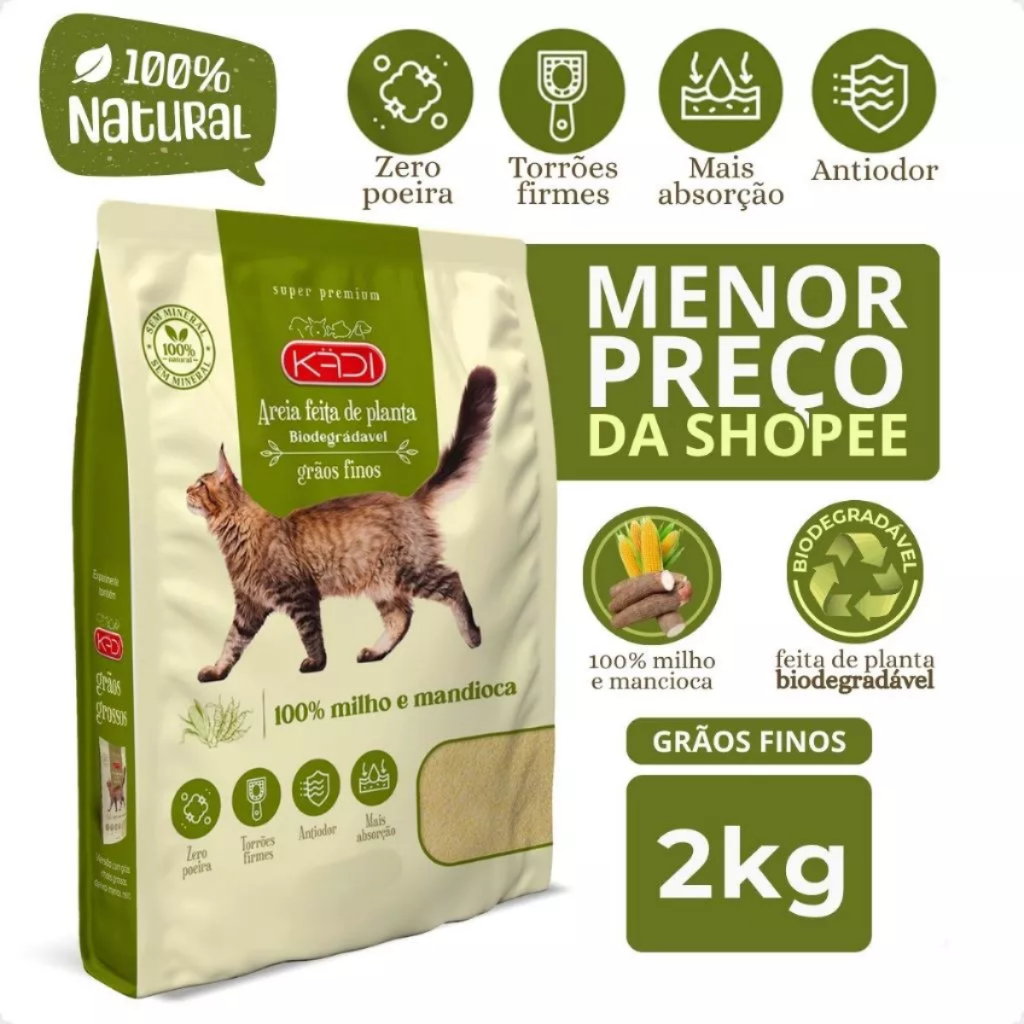 Kadi Areia Biodegradável Grão Fino Gato 2 Kg Milho e Mandioca Gatos Areia Gato 2kg Cat Verde Bio em Oferta na Shopee
