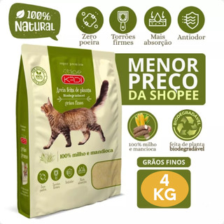Kadi Areia Biodegradável Grãos Fino Gato 4kg Milho Mandioca 4 kg Cat Gatos Grao Finos Bio…