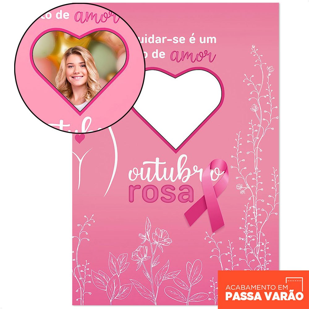 Painel Outubro Rosa Retangular Interativo Vazado Em Tecido Sublimado 1,50x2,20m - INT-13 em Oferta na Shopee