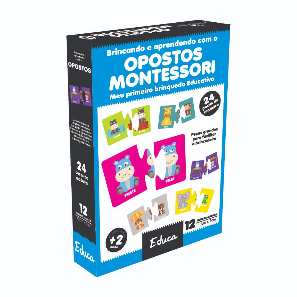 Opostos Quebra-cabeça Infantil Jogo Educativo Montessori Pedagógico Educativo Infantil Madeira