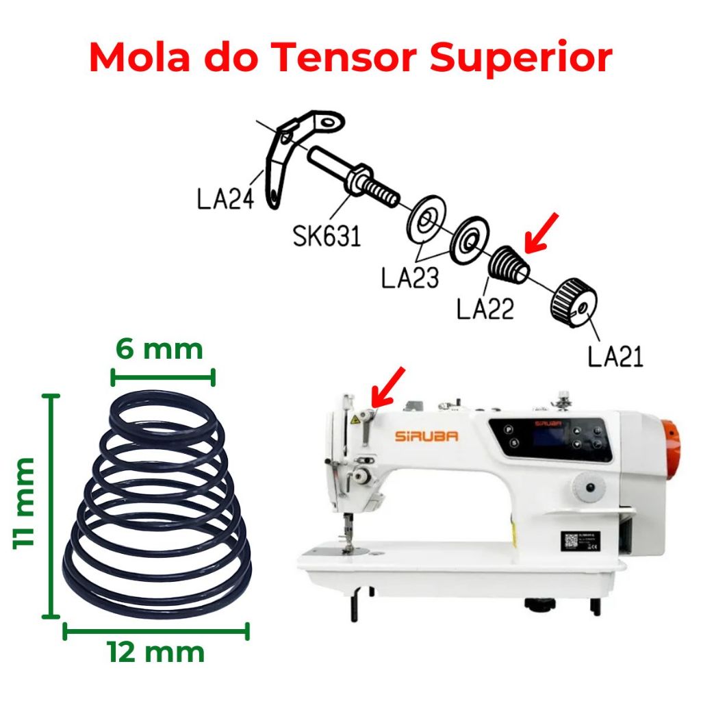 Mola do Tensor Auxiliar Superior Reta da Eletrônica Siruba (LA22)