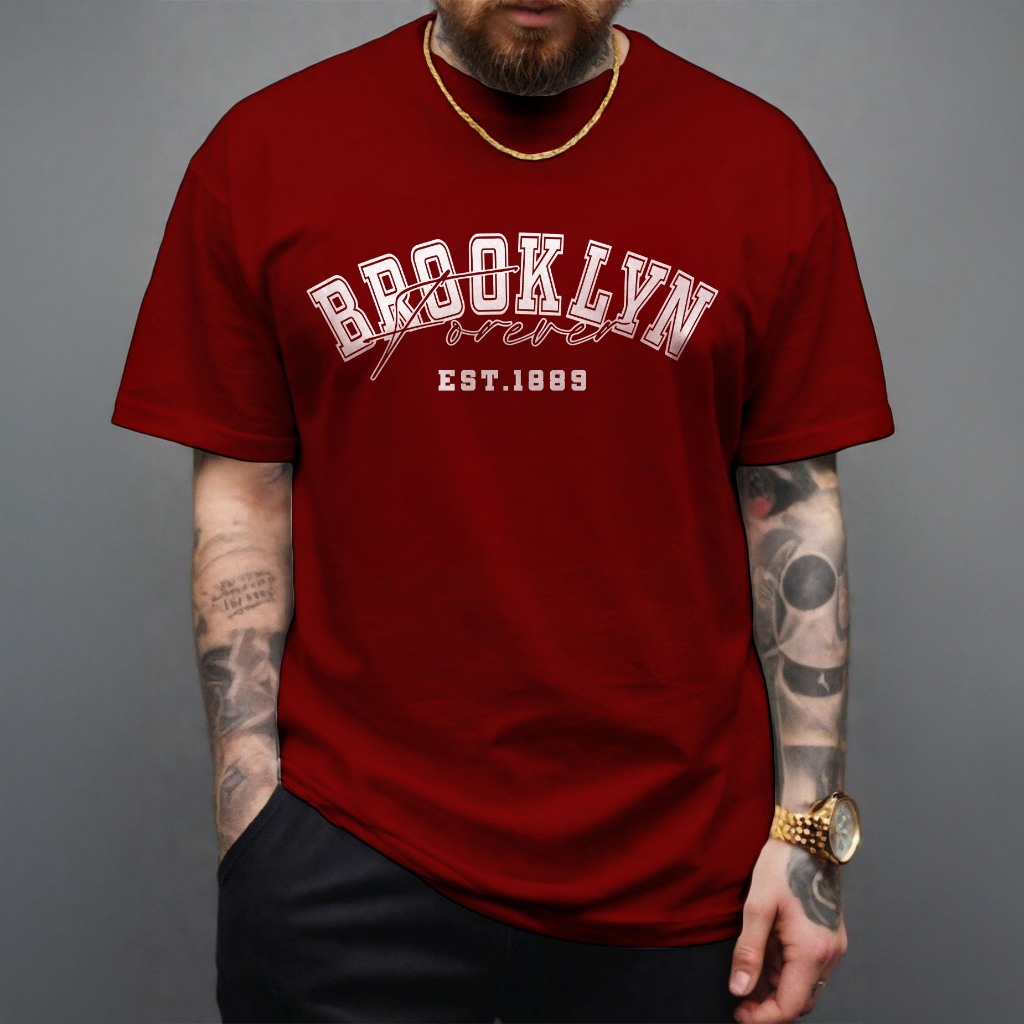 Camiseta Masculina Brooklyn Forever Camisa 100% Algodão Moda Plus Size T-shirt Manfinity em Oferta na Shopee