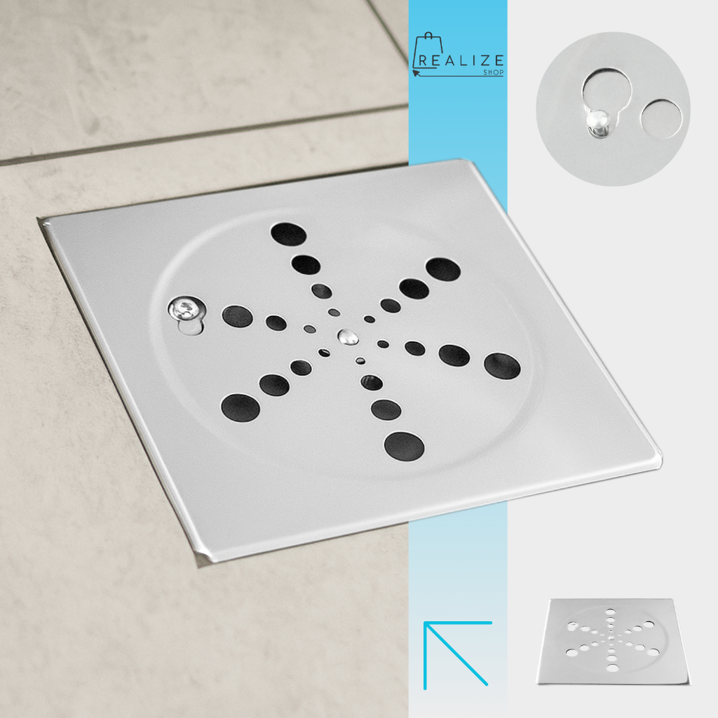 Ralo Grelha Tampa Aço Inox Quadrada 15x15 para Banheiro Lavabo Área Externa S/ Caixilho