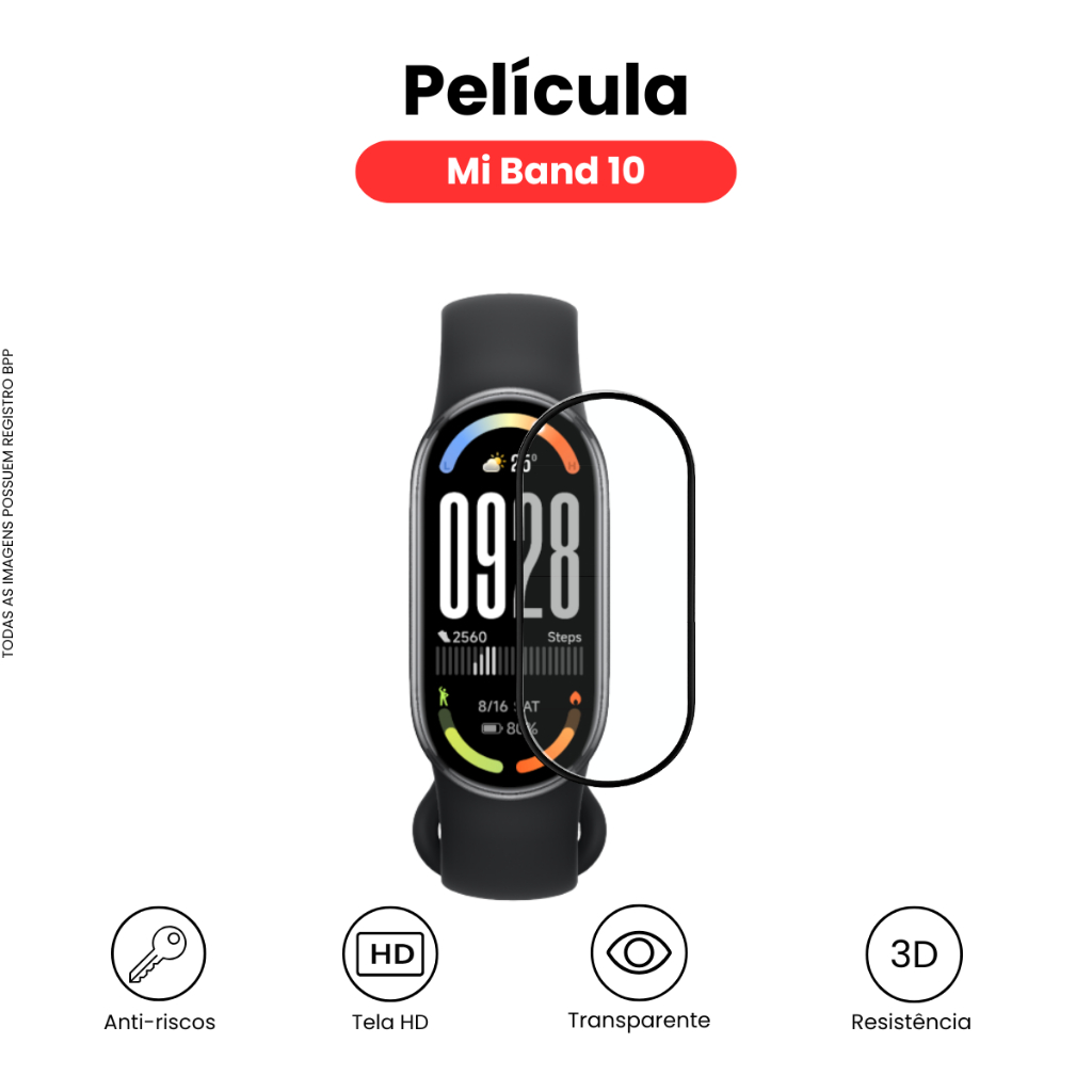 Película Protetora 3D Para Xiaomi Mi Band 10 Anti Risco Alta Transparência Fácil Aplicação Proteção Total Tela