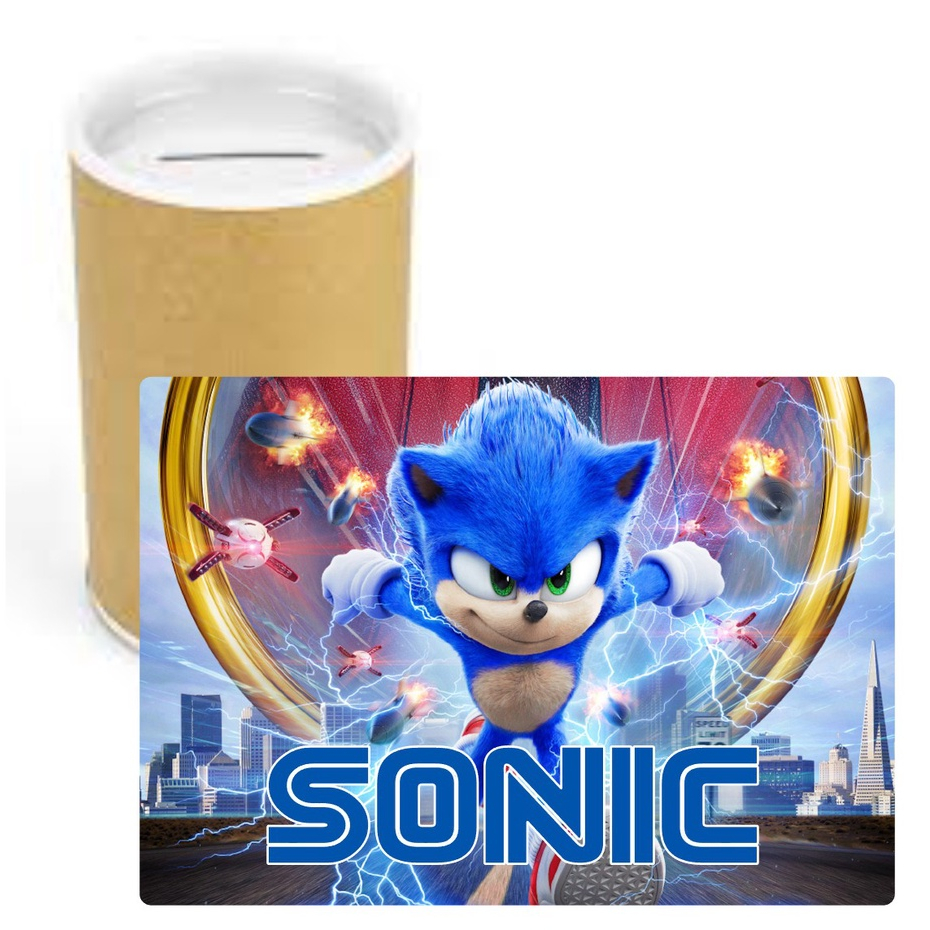 Cofrinho de Papelão + Adesivo Sonic VÁRIAS CORES - Cofre Lembrancinha Festa Aniversário Decoração